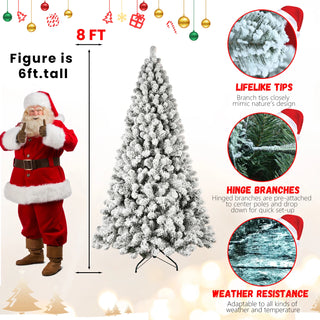 5ft Flocked Pre-Lit Christmas Tree with 200 UL Warm White Lights, 551 PVC Tips, Auto-Unfold Memory Wire, Easy Assembly & Stable Metal Stand – Snowy Holiday Decor Dweva