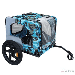 Outdoor Heavy Duty Collapsible Pet Bike Trailer with 16-Inch All-Terrain Wheels & Universal Hitch – Foldable Dog/Cargo Carrier Cart for Bicycles, blue, grey Dweva