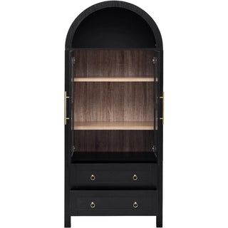 K&K 71" Tall Arched Kitchen Pantry Cabinet with 2 Large Drawers, Modern Farmhouse Kitchen Storage Cabinets with Adjustable Shelves, Glass Door, Wood Versatile Cupboard for Kitchens, Dining Room, Black Dweva