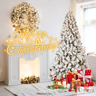6ft Flocked Pre-Lit Christmas Tree with 300 UL Warm White Lights, 779 PVC Tips, Auto-Unfold Memory Wire, Easy Assembly & Stable Metal Stand – Snowy Holiday Decor Dweva