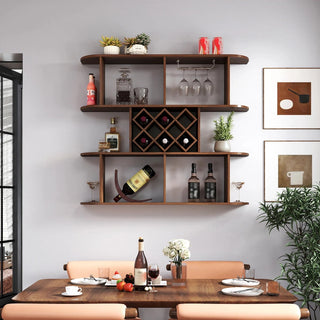 Large Wall Mounted 3 Tier Rustic Bottle Wine Rack,Multifunctional Wooden Wall Mounted Wine Rack,Storage Rack with Wine Glass Holder,mounted wall Storage winerack Rack for Home Bar Dining Room Decor Dweva