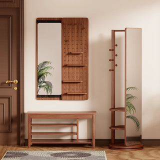 Wall Mounted Full Length Mirror, Full Body Mirror with Shelf, Full Body Mirror with Hook Wall Mounted Mirror with Multifunctional Design Panel, Bedroom/Living Room/Entrance Walnut (47.6*15.7in) Dweva