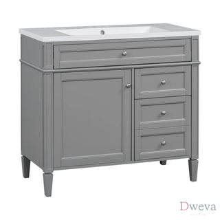 36'' Bathroom Vanity with Top Sink, Modern Bathroom Storage Cabinet with 2 Drawers and a Tip-out Drawer, Single Sink Bathroom Vanity Dweva