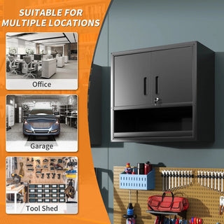 Metal Wall-Mounted Tool Storage Cabinet with Locking Door and 1 Shelf 1 Opened Drawer for Garage Warehouse,Office,Assembly Required Dweva