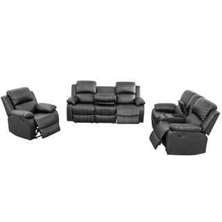 Black Semi PU And PVC 3-Piece Couch Living Room Sofa Set