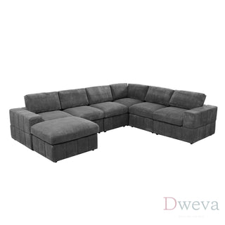 Haven 7-Piece Corduroy Modular Sectional Sofa Set Dweva