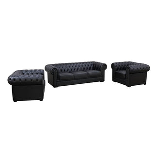 94.5" Black Cow Top Leather 3-Piece Living Room Sofa Set