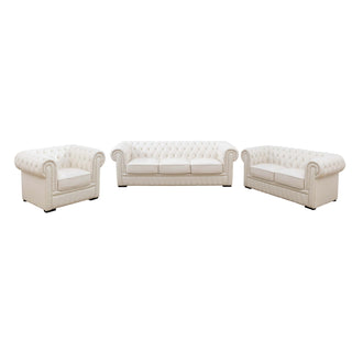 94.5" White Cow Top Leather 3-Piece Living Room Sofa Set