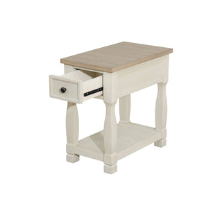 Light Brown MDF Top and White Oak Drawer Living Room Side Table Karo Home