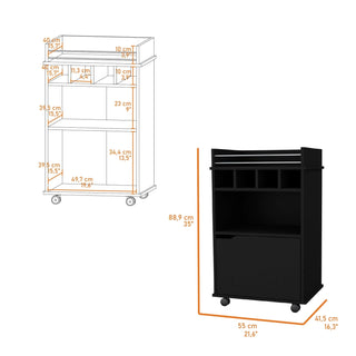 FM FURNITURE Crozier Bart Cart, with 1 shelf, 1 door and four built-in wine rack,black Dweva