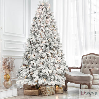 4.5FT Flocked Christmas Tree with 250 UL Lights and 24 Natural Pine Cones – Snowy PVC Tips, 498 Tips, Hinged Structure, Stable Metal Stand, Easy Setup Dweva