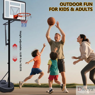 Portable Basketball Hoop for Youth Adults & Kids,Adjustable Height 6.89 ft to 10.01 ft,34 inch Backboard with Rebound System, Indoor/Outdoor Basketball Goal with Water/Sand Base, Wheels for Easy Move Dweva