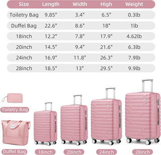 Luggage Sets 6 Piece with Duffel Bags, Hardside Expandable Suitcases with Spinner Wheels TSA Lock, Pink Dweva