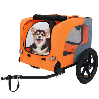Outdoor Heavy Duty Collapsible Pet Bike Trailer with 16-Inch All-Terrain Wheels & Universal Hitch – Foldable Dog/Cargo Carrier Cart for Bicycles, orange Dweva