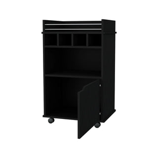 FM FURNITURE Crozier Bart Cart, with 1 shelf, 1 door and four built-in wine rack,black Dweva