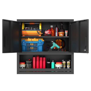 Metal Wall-Mounted Tool Storage Cabinet with Locking Door and 1 Shelf 1 Opened Drawer for Garage Warehouse,Office,Assembly Required Dweva