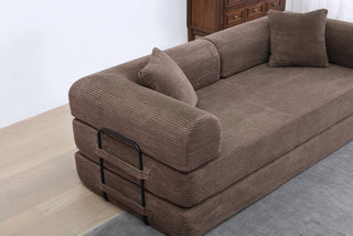 Convertible Sleeper Sofa Bed with Cylindrical Pillow - Corduroy Folding Mattress Couch with Fixed-Shape Frame for Living Room, Bedroom, Lounge, Studio - BROWN Dweva