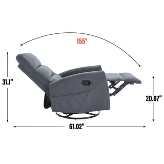 Manual Recliner Chair with Rocker and Swivel in Fabric for Living Room, Grey Dweva