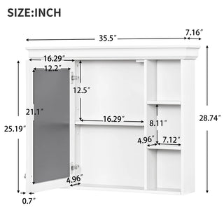 35'' x 28'' White Wall Mounted Bathroom Storage Cabinet with Mirror Door, Modern Bathroom Wall Cabinet with Mirror, Medicine Cabinet with 6 Open Shelves Dweva