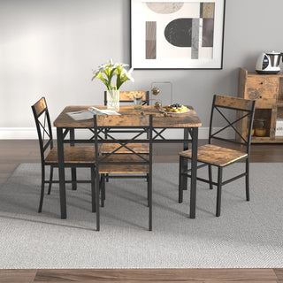 Dining Table Set for 4, Wood Kitchen Table with Chairs Dinning Table Set for Kitchen & Dining Room, Compact Dining Set for Small Spaces, Rustic Brown Dweva