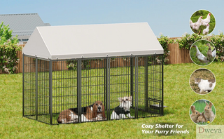 Large Dog Kennel Outdoor Pet Pens Dogs Run Enclosure Animal Hutch Metal Coop Fence with Roof Cover. 7.94'L x 4.13'W x 5.95'H. Dweva