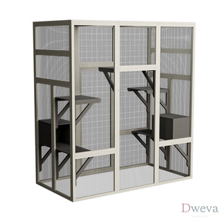 Large Outdoor Gray Wooden Catio – Solid Wood Cat Enclosure with 5 Platforms & 2 Resting Boxes, UV-Resistant & Waterproof Outdoor Cat House Shelter Playpen Dweva