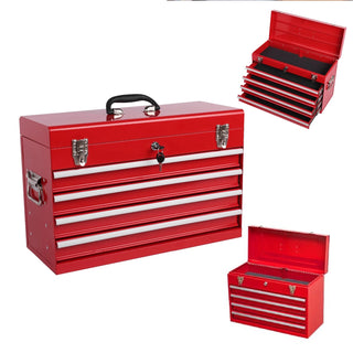 Heavy Duty Metal Tool Box, 21-inch, Portable Metal Tool Box with 4 Drawers, Small Tool Chest with EVA Liners, Ball Bearing Slide Drawers Locking & Powder Coated Finish, Multi-Function Tool Organizer Dweva