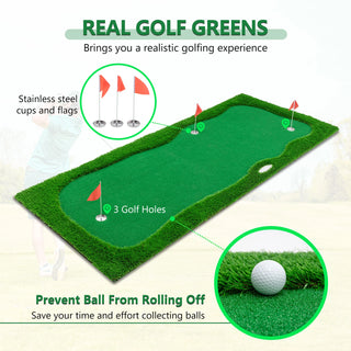12x5 FT Golf Putting Green, Golf Training Mat with High-quality Turf, 3 Holes, 3 Flags and Cups for Indoor Outdoor Dweva