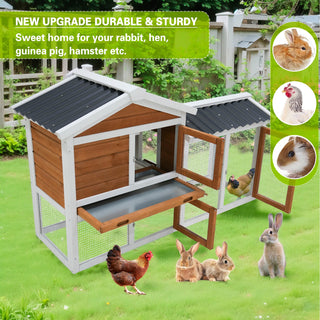 58" Wooden Outdoor Indoor Roof Waterproof Bunny Hutch Rabbit Cage Guinea Pig Coop PET House for Small to Medium Animals with Stairs and Cleaning Tray Dweva