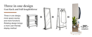 360° Rotating 69"x16" Multifunctional Full Length Mirror with Hook Storage Rack Coat Rack with Mirror Solid Wood Floor Mirror Bedroom Living Room Cloakroom Space Saving (white) Dweva