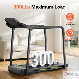 Walking Pad Treadmill for Senior, Foldable Exercise Treadmill with Stable and Safe Structural Design, Large LED Display for Elderly, Long Handrail for Balance, 300 Lbs Capacity Dweva