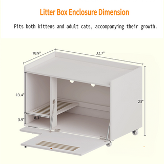 White Cat Litter Box Enclosure,Hidden Litter Box Furniture with top side fence,Wooden Pet House Side End Table, Storage Cabinet Bench for Living Room,,Bedroom, Fit Most of Litter Box Dweva