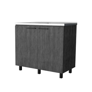 FM FURNITURE Oklahoma 2 Utility Sink & Cabinet, Interior Shelf, Stainless Steel Countertop ,Smokey Oak Dweva