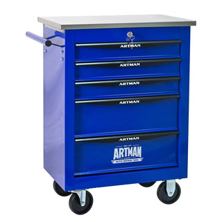 5 Drawers Multifunctional Tool Cart with Wheels,Metal Rolling Tool Cart Storage for Garage Workshop Warehouse Repair Shop--With Stainless Steel Roof- BLACK&BLUE Dweva