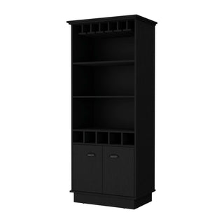 FM FURNITURE Sophia Bar Cabinet with Glassware Rack and Five Bottle Racks, Black Dweva
