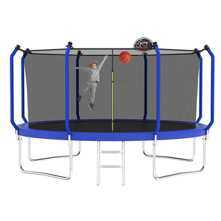 12FT Trampoline with Basketball Hoop, ASTM Approved Reinforced Type Outdoor Trampoline with Enclosure Net Dweva