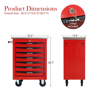 7 Drawers Multifunctional Tool Cart with Wheels,Metal Rolling Tool Cart Storage for Garage Workshop Warehouse Repair Shop--With Stainless Steel Roof- Red&Black Dweva