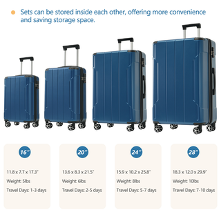 Hardshell Luggage Sets 6 Piece Suitcase Set, Expandable Lightweight Suitcases with Dual Wheels, TSA Lock for Men Women, Blue Dweva