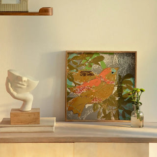 Petyon Handmade Wooden Square Bird Tray/Décor & Serving Tray - 14.5 X 14.5 X 1.5" Dweva