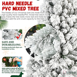 4FT Flocked Christmas Tree with 150 Warm White LED Lights – 350Tips, Snowy PVC & Hard Needle Branches, Hinged Design for Easy Setup, Sturdy Metal Stand – Full & Realistic Holiday Tree Dweva