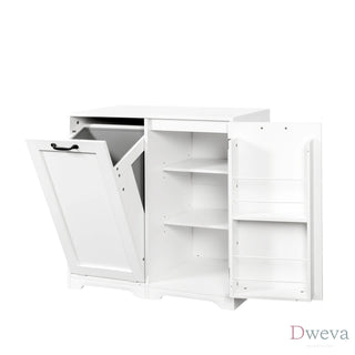 Laundry Cabinet with Doors and shelf, Tilt-Out Laundry Hamper, Freestanding Style, Adjustable Shelf, White Dweva