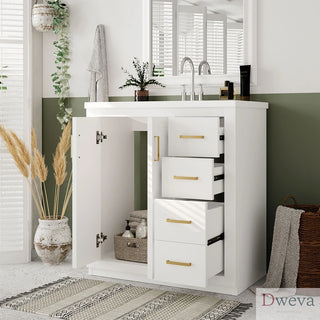 30'' Bathroom Vanity with Ceramic Sink Combo, Solid Wood Frame Bathroom Storage Cabinet, Freestanding Vanity Set with 3 Drawers& Soft Closing Doors Dweva