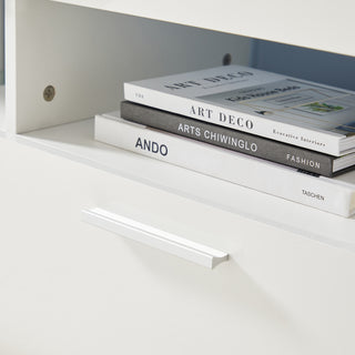 Fashion TV stand TV cabinet,Entertainment Center,TV station TV console,media console,with LEDlight belt,light belt remote control,toughenedglassshelf,metal handle,Canbeplaced in the living room,bedroom,white