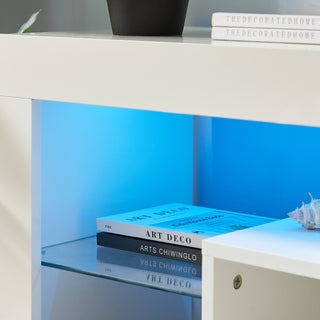 Fashion TV stand TV cabinet,Entertainment Center,TV station TV console,media console,with LEDlight belt,light belt remote control,toughenedglassshelf,metal handle,Canbeplaced in the living room,bedroom,white