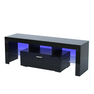 Fashion TV stand TV cabinet,Entertainment Center,TV station TV console,media console,with LED light belt,light belt remote control,toughenedglassshelf,metal handle,Canbeplaced in the living room,bedroom,black
