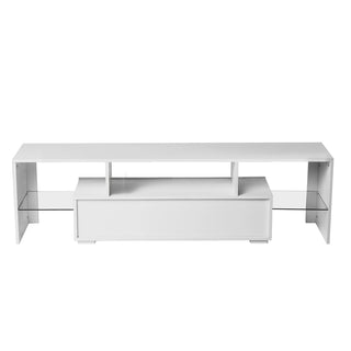FashionTVstandTVcabinet,EntertainmentCenter,TVstationTV console,media console,with LEDlight belt,light belt remote control,toughenedglassshelf,metal handle,Canbeplaced in the living room,bedroom,White