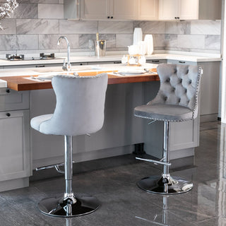 Swivel Velvet Barstools Adjusatble Seat Height from 25-33 Inch, Chrome base Bar Stools with Backs Comfortable Tufted for Home Pub and Kitchen Island,Set of 2, AS1712GY, Gray Dweva