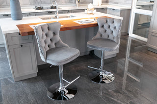 Swivel Velvet Barstools Adjusatble Seat Height from 25-33 Inch, Chrome base Bar Stools with Backs Comfortable Tufted for Home Pub and Kitchen Island,Set of 2, AS1712GY, Gray Dweva
