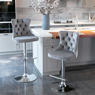 Swivel Velvet Barstools Adjusatble Seat Height from 25-33 Inch, Chrome base Bar Stools with Backs Comfortable Tufted for Home Pub and Kitchen Island,Set of 2, AS1712GY, Gray Dweva