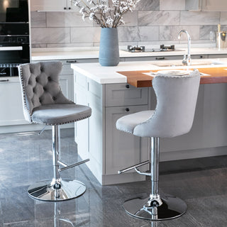 Swivel Velvet Barstools Adjusatble Seat Height from 25-33 Inch, Chrome base Bar Stools with Backs Comfortable Tufted for Home Pub and Kitchen Island,Set of 2, AS1712GY, Gray Dweva